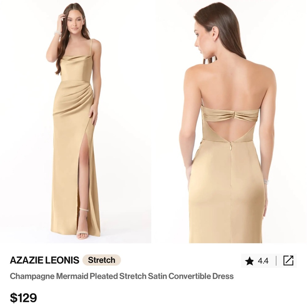 Azazie Champagne Backless Satin Gown